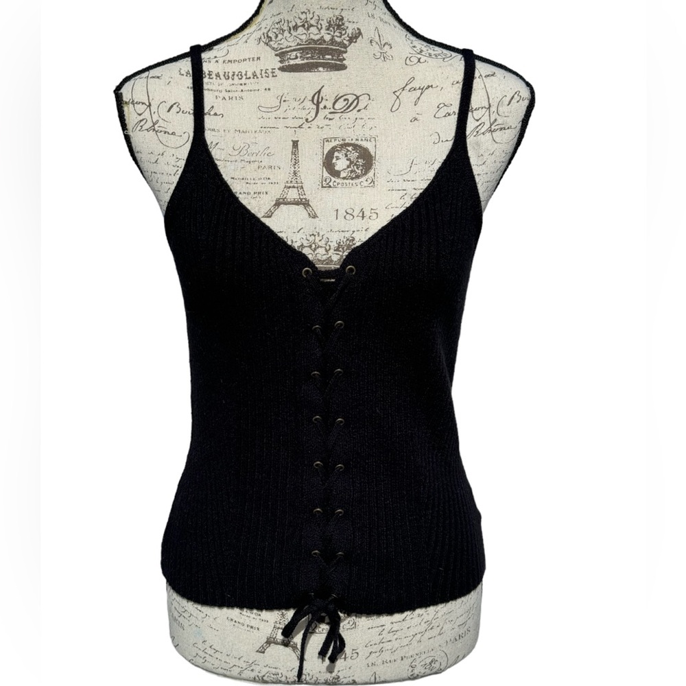 ♛4/$20♛ NWT American Eagle Lace Up Cami Short Tank Top Soft Stretchy Black M